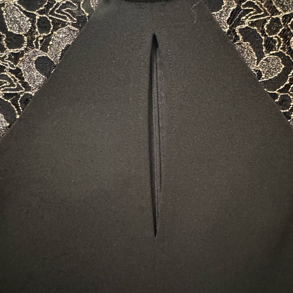 VENUS Black and Gold Lace Midi Dress